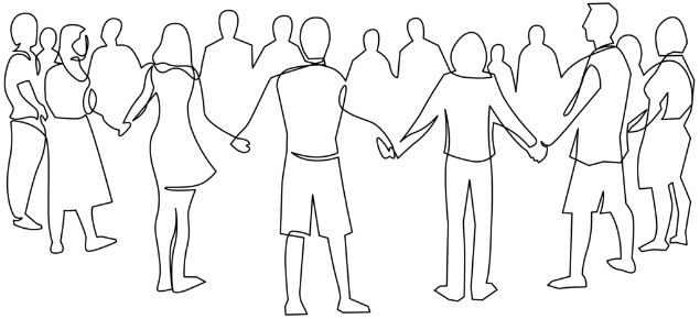 line art of people h olding hands in a circle