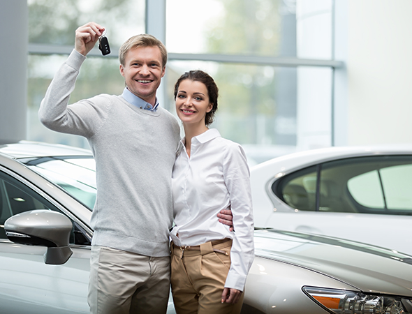 Couple in front of car