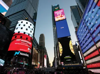 The 100th anniversary of Poland regaining independence celebration on the NASDAQ building in Times Square in New York